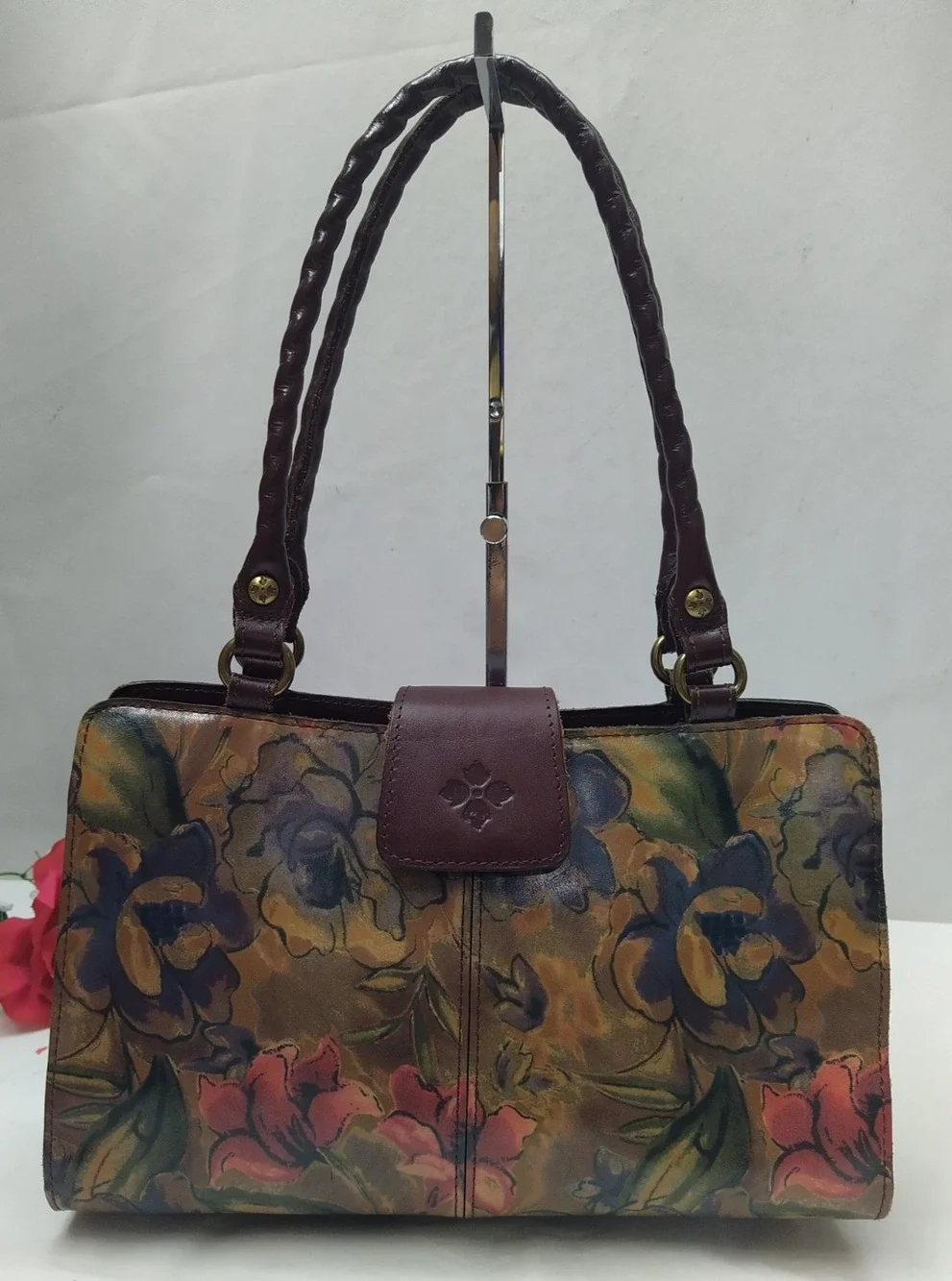 Patricia Nash Multicolor Leather Double Handles Satchel Shoulder Bag